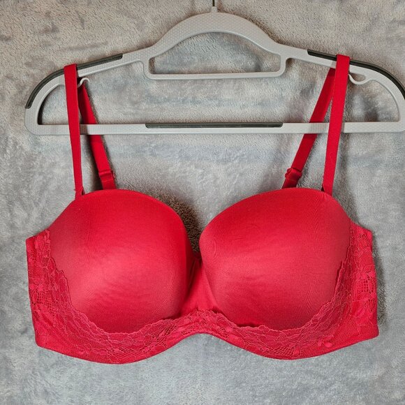 Victoria Secret 38DD Red Push-Up Bra Lace Convertible Straps Sexy strapless lace - Picture 1 of 14